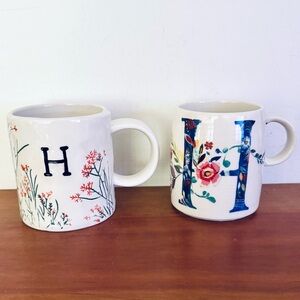 Anthropologie Floral Monogram Mugs - H Design